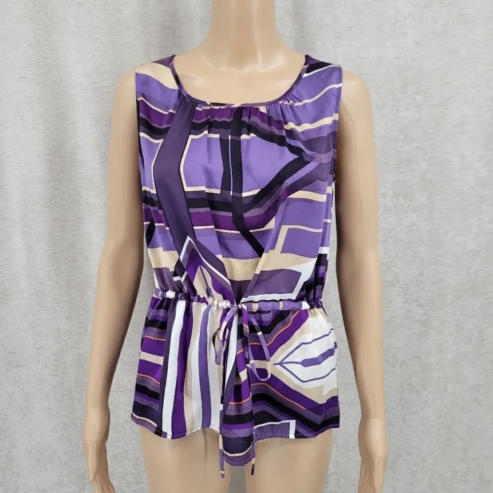 AntonioβMelani Silk Purple Geometric Cinch Waist Sleeveless Blouse Women'sβXS